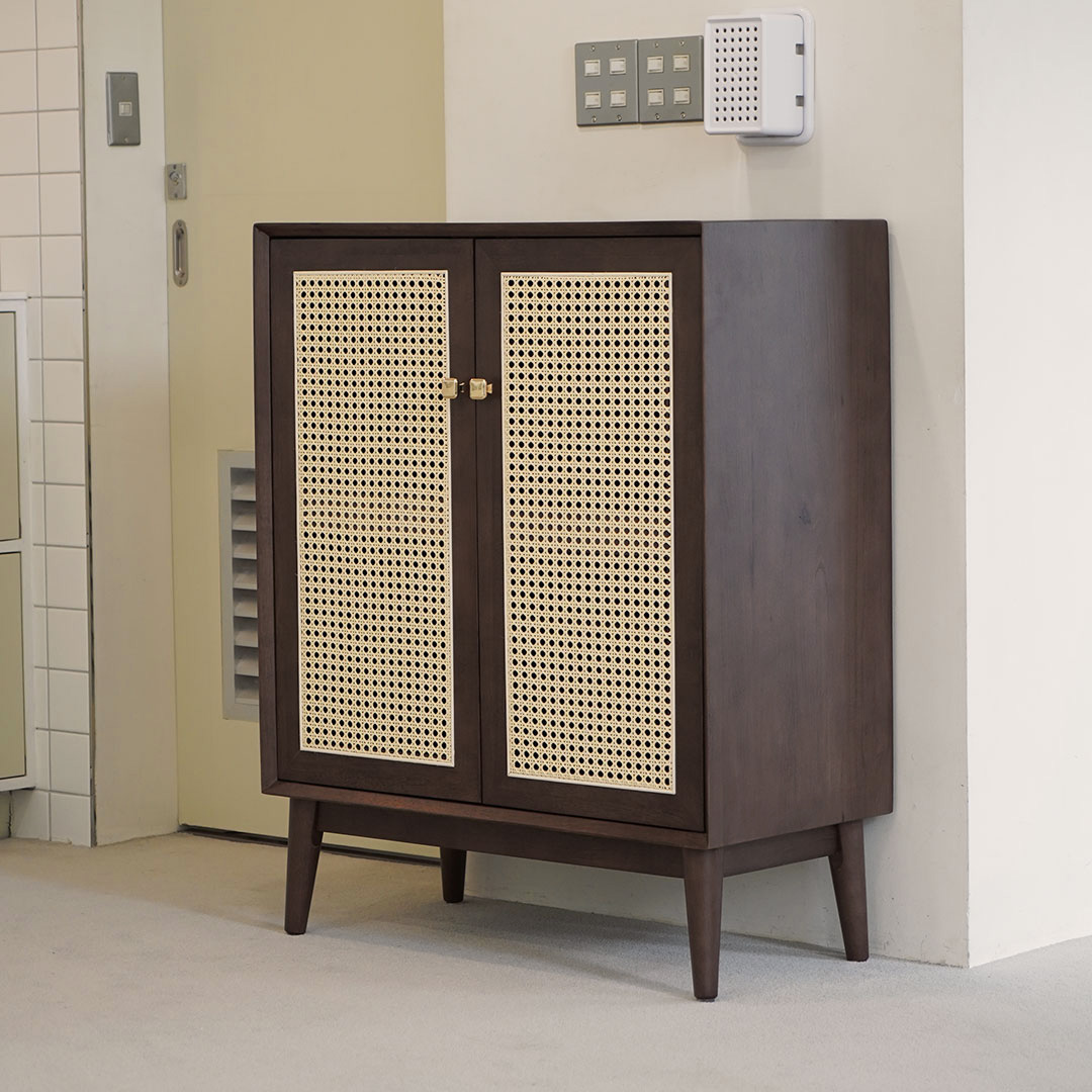 자야캠핑 포르보 원목 라탄 월넛 주방 수납장 장식장 800