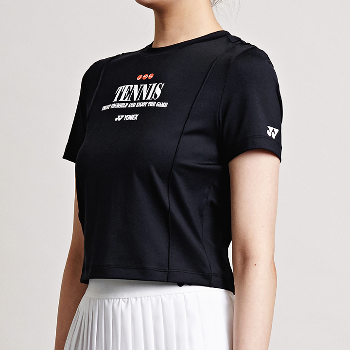 요넥스 245TS015F 테니스 의류 블랙 반팔 크롭 티셔츠 여성용 24SS - 상세 이미지 4