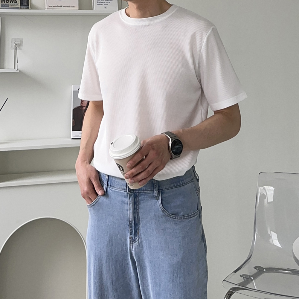 남자 머슬핏 반팔티 흰색 무지 반팔티 - 상세 이미지 3