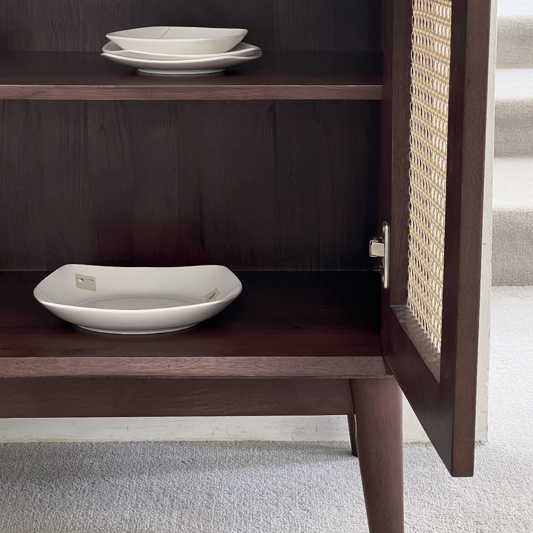 자야캠핑 포르보 원목 라탄 월넛 주방 수납장 장식장 800