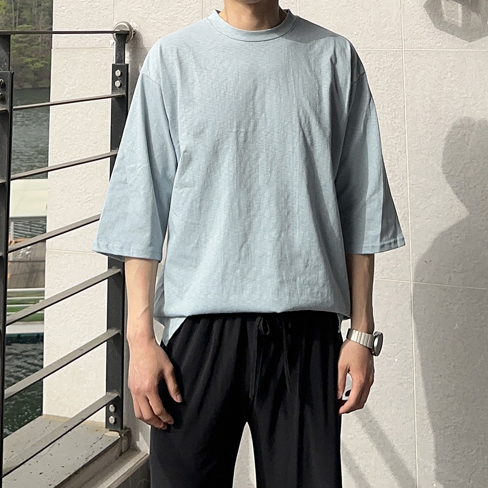 남자7부티 남자 오버핏 커플 슬라브 무지 반팔 티셔츠 - 상품 이미지