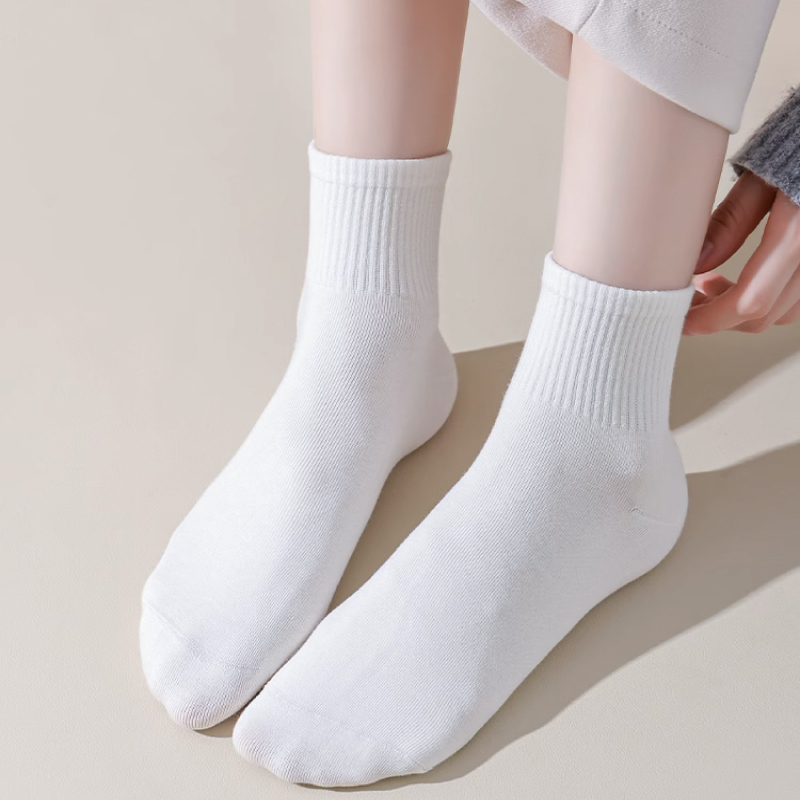 더빨강양말 여자 학생 중목 장목 무지 흰 양말 10켤레