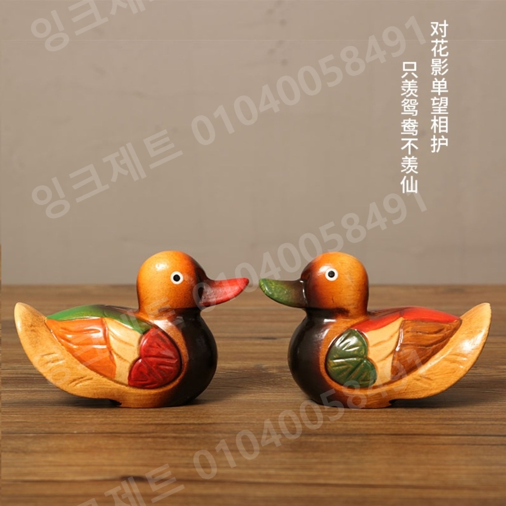 미니 원앙오리 목각 결혼 선물 수공예 새 한쌍 인형 - 상세 이미지 3