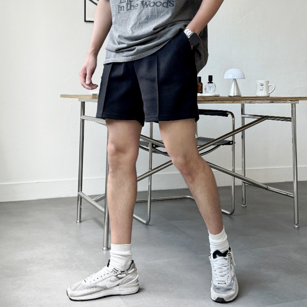 남자 슈멘 여름 이중지 합포 무지 핀턱 숏팬츠 반바지 4컬러 - 상세 이미지 4