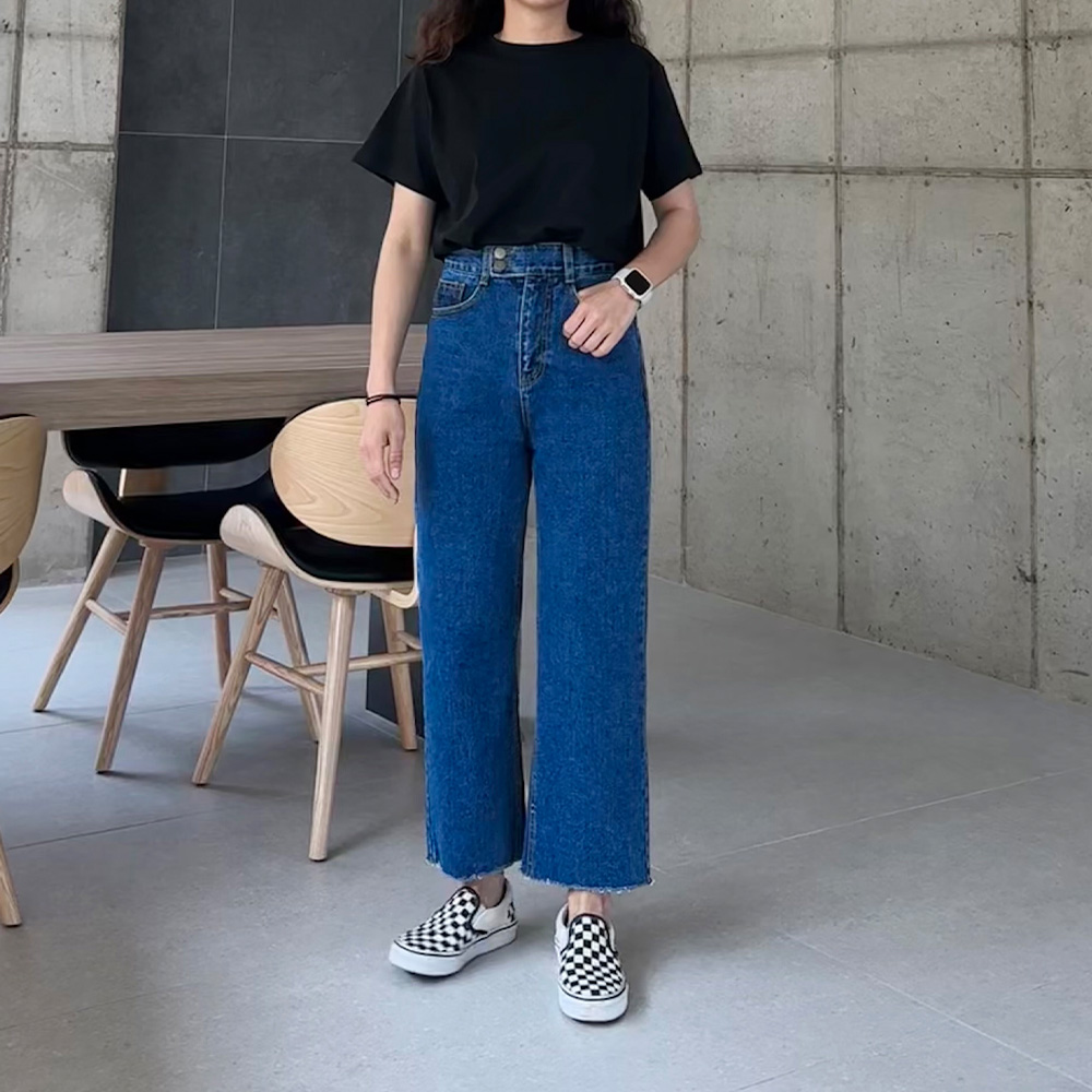 가을 일자핏청바지 키작녀청바지 컷팅 투버튼 데님 여성 크롭진 이미지 6