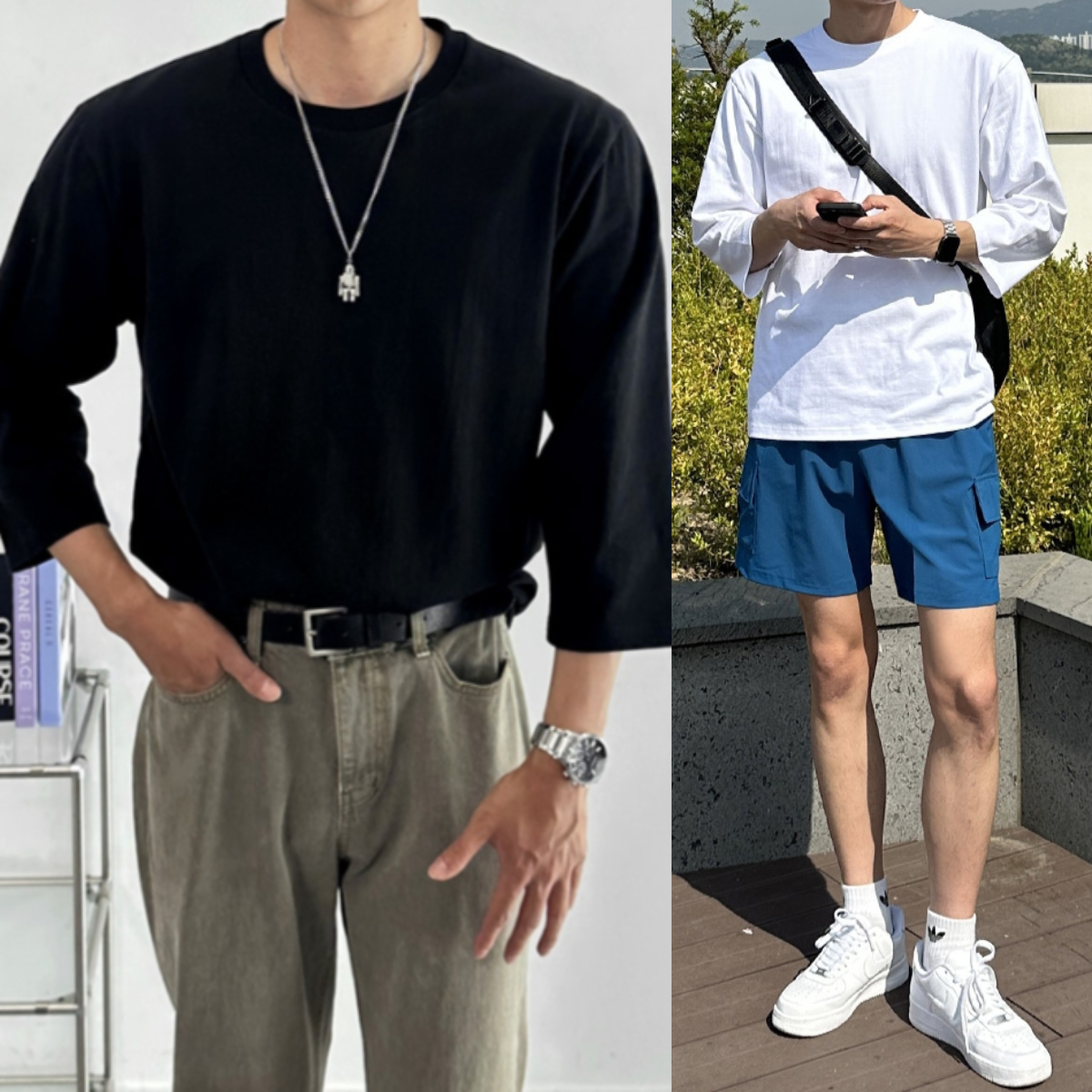 1+1 남자 카를로스 여름 무지 라운드 7부티 9컬러 - 상품 이미지