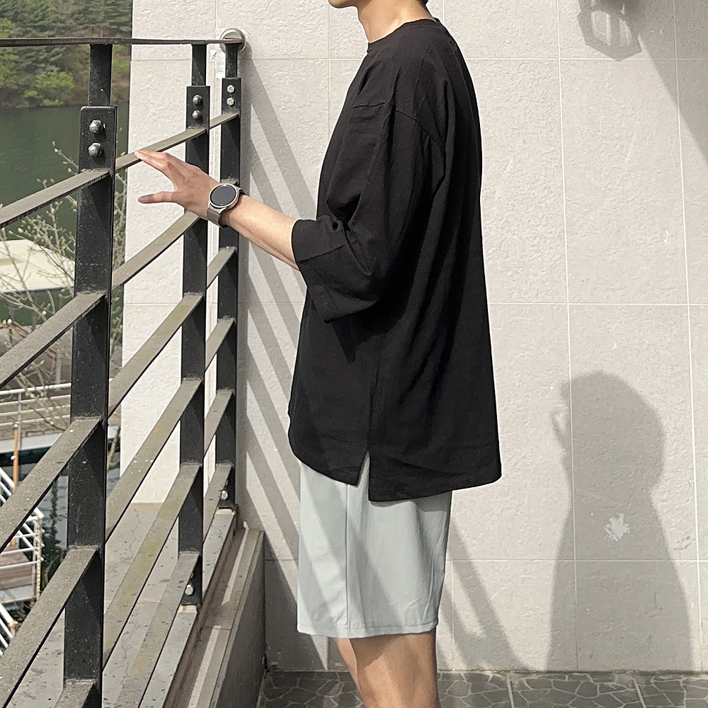 남자7부티 남자 오버핏 커플 슬라브 무지 반팔 티셔츠 - 상세 이미지 2