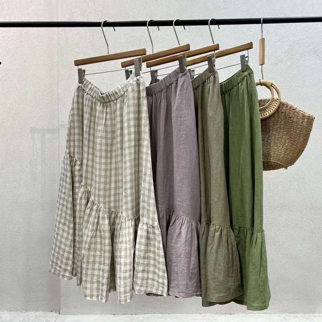 린넨스커트 프릴 고품질 린넨치마 미시옷