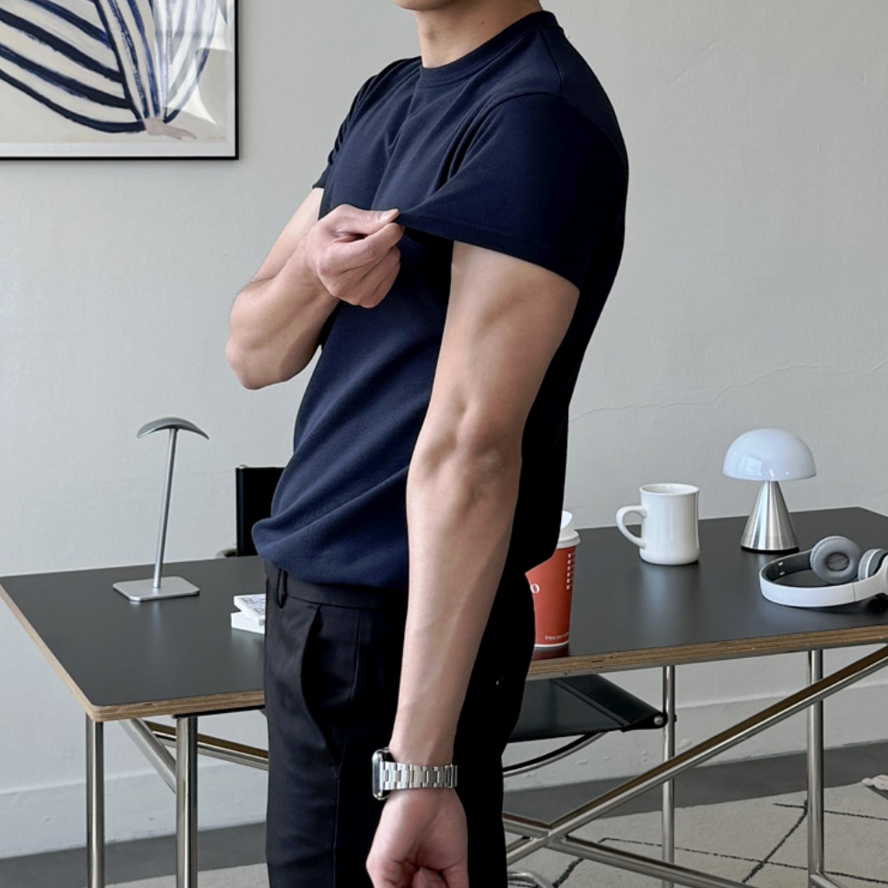 1+1 남자 파클 머슬핏 여름 아이스 분또 무지 반팔티 10컬러 - 상세 이미지 5