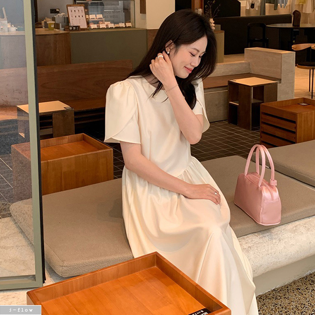 노블 튤립 소매 실키 퍼프 롱 원피스 3col 여름 봄 맥시 라운드 A라인 제이플로우 - 상세 이미지 4