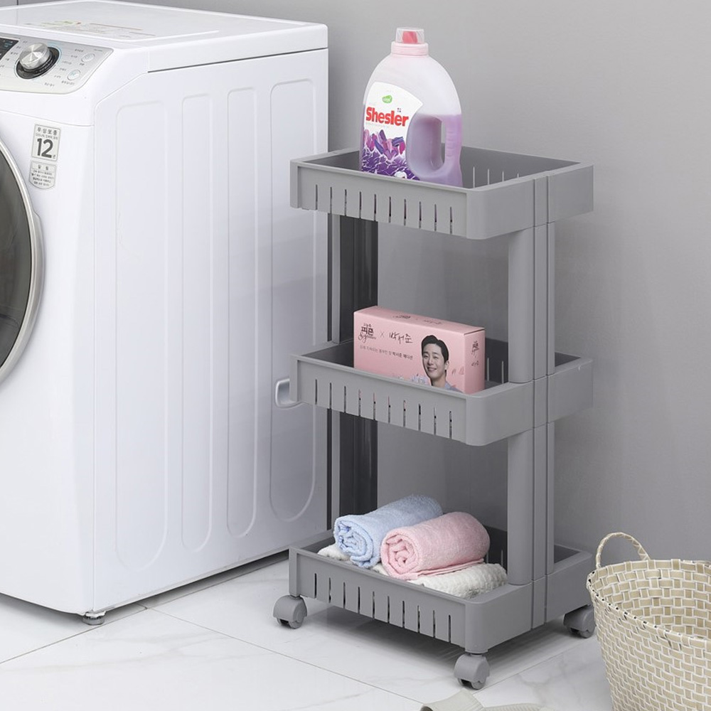 이동식 트롤리 틈새 세탁실 수납장 바퀴달린 슬림 선반 세제 정리함 3단 대형