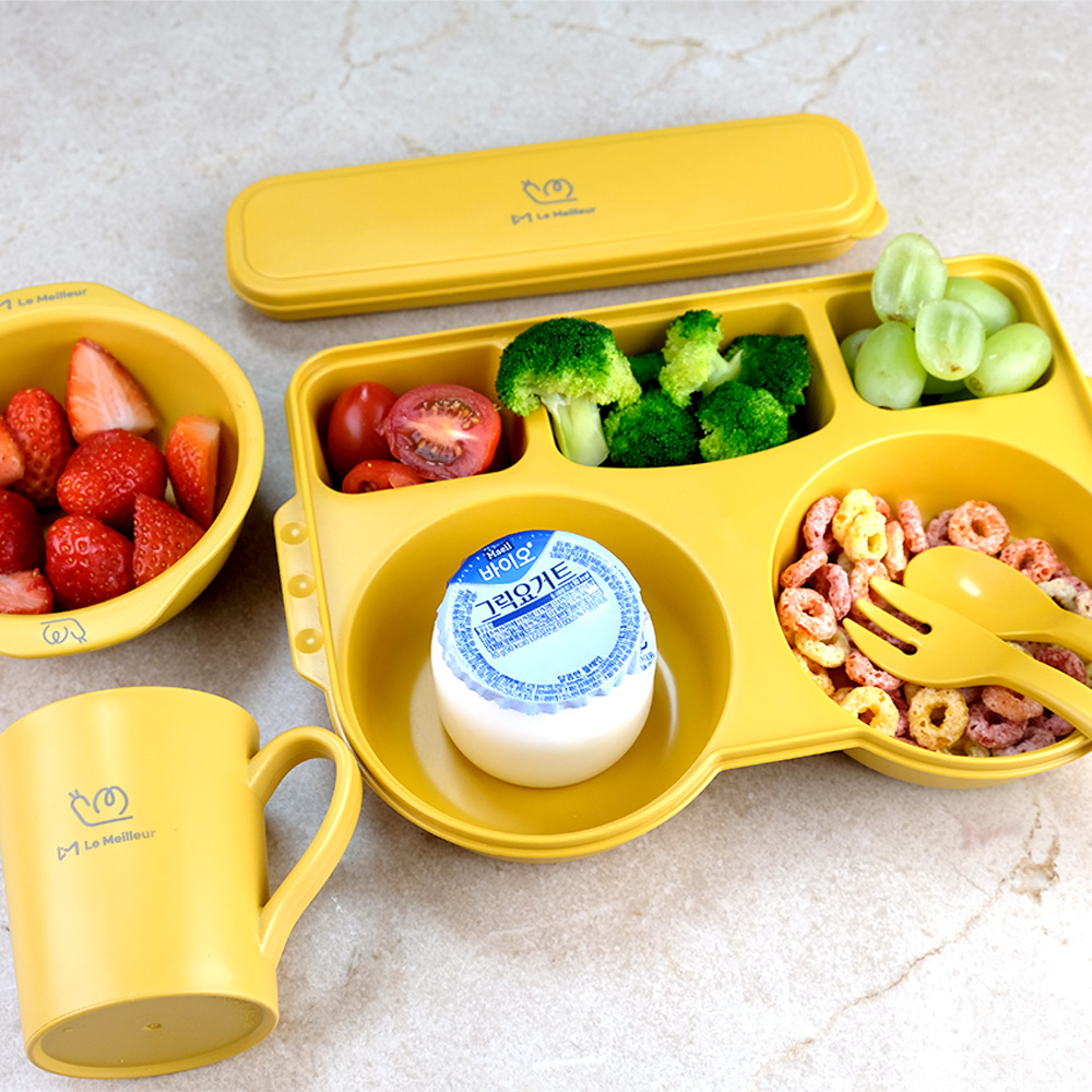 르메이어 친환경 옥수수 유아식판 이유식 보관 용기 5구 식기 어린이집 뚜껑 도시락 파우치 증정