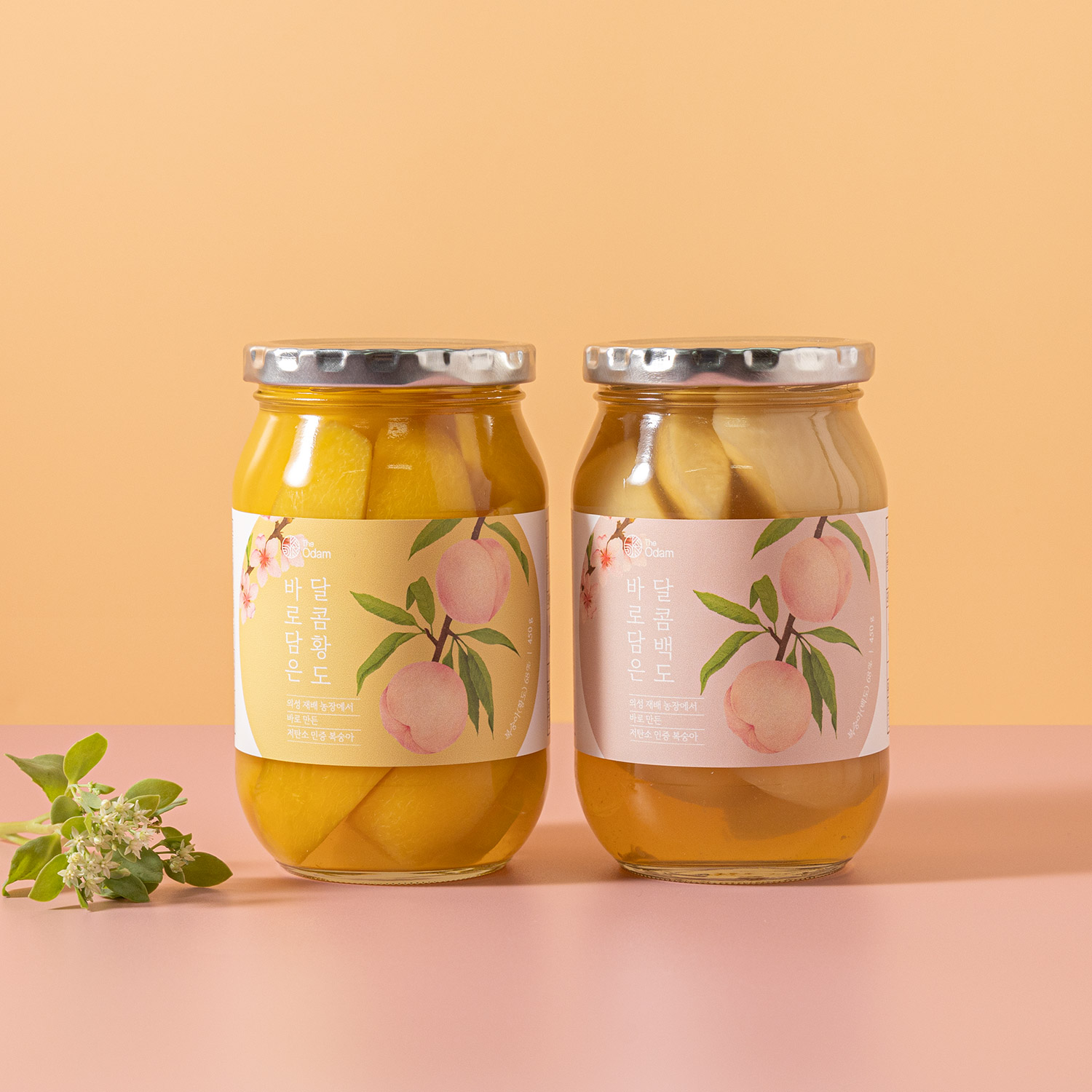 더오담 바로담은 달콤 백도+황도(450g) 국내산 수제 복숭아병조림 - 상품 이미지
