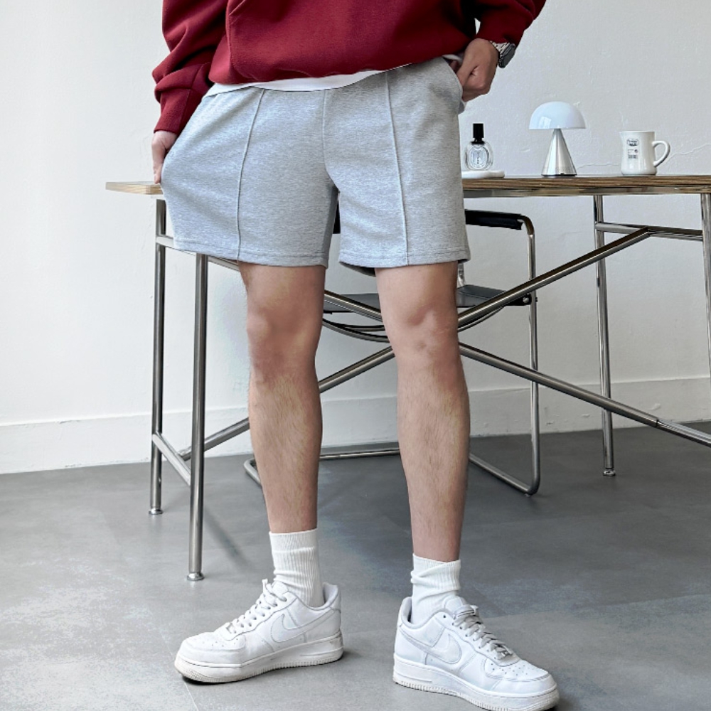 남자 슈멘 여름 이중지 합포 무지 핀턱 숏팬츠 반바지 4컬러 - 상품 이미지