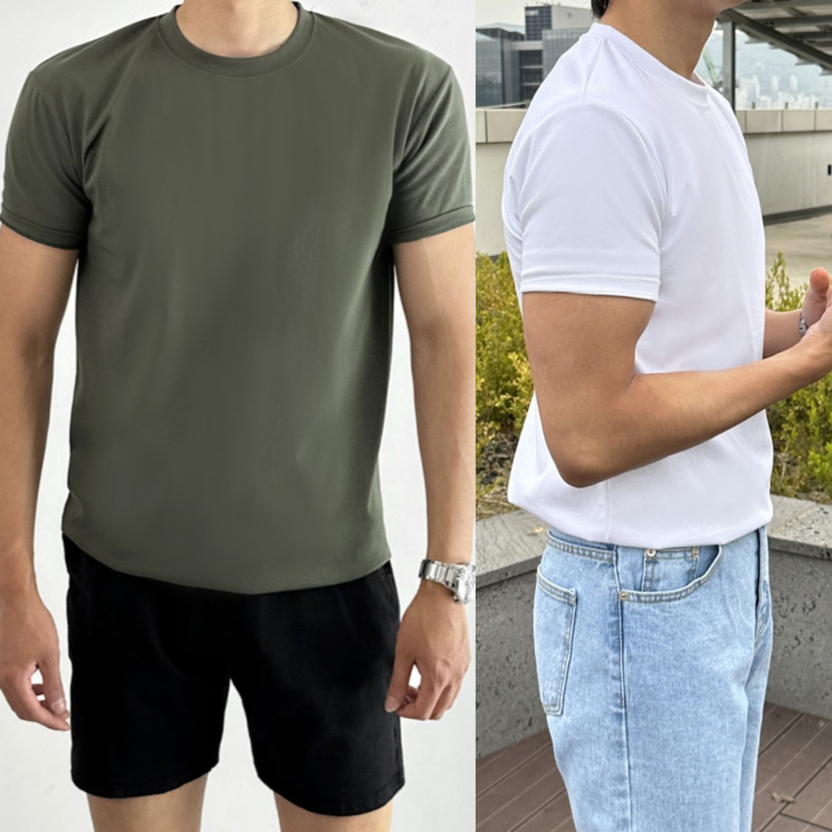 1+1 남자 알바로 머슬핏 슬림 여름 아이스 분또 반팔티 - 상품 이미지
