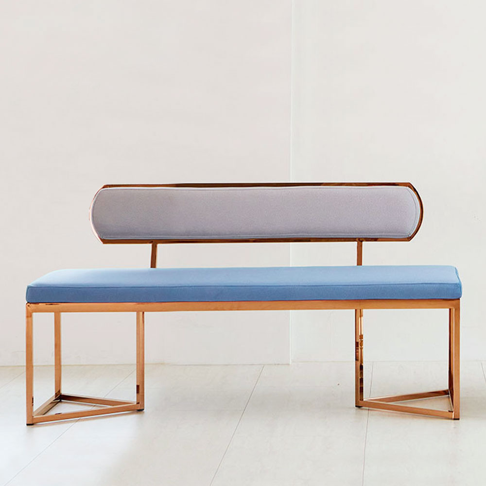 스코나 아델피 아쿠아텍스 패브릭 골드 스텐 2인 등받이 벤치 의자