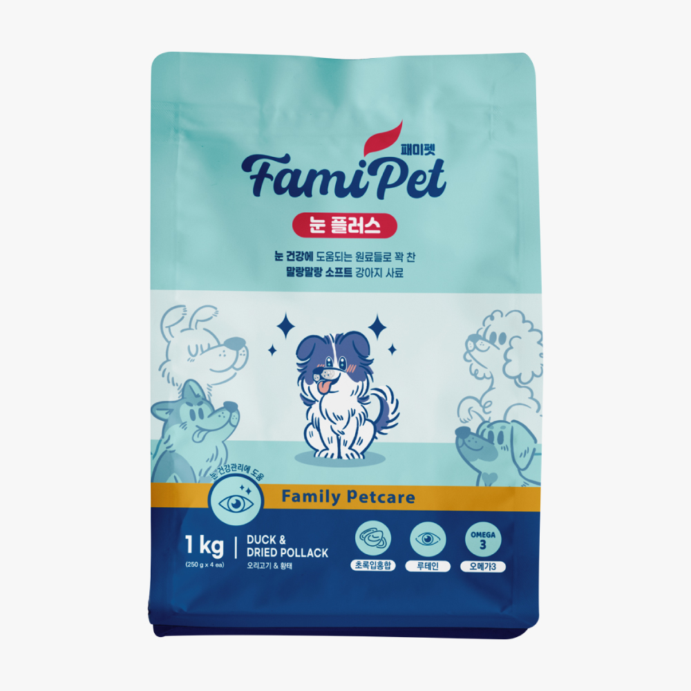 패미펫 눈 플러스 눈건강에 도움되는 소프트 강아지사료 1kg 오리 황태