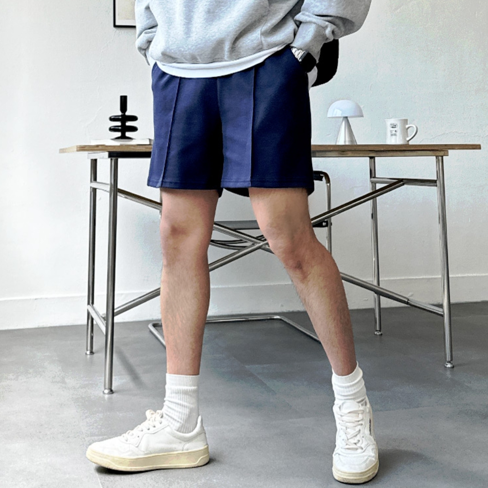 남자 슈멘 여름 이중지 합포 무지 핀턱 숏팬츠 반바지 4컬러 - 상세 이미지 2