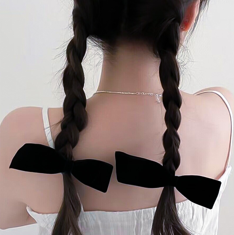 벨벳 우아 세련 언발란스 리본 포인트 헤어핀 헤어밴드 세트 구성 [블랙] N958 - 상세 이미지 2