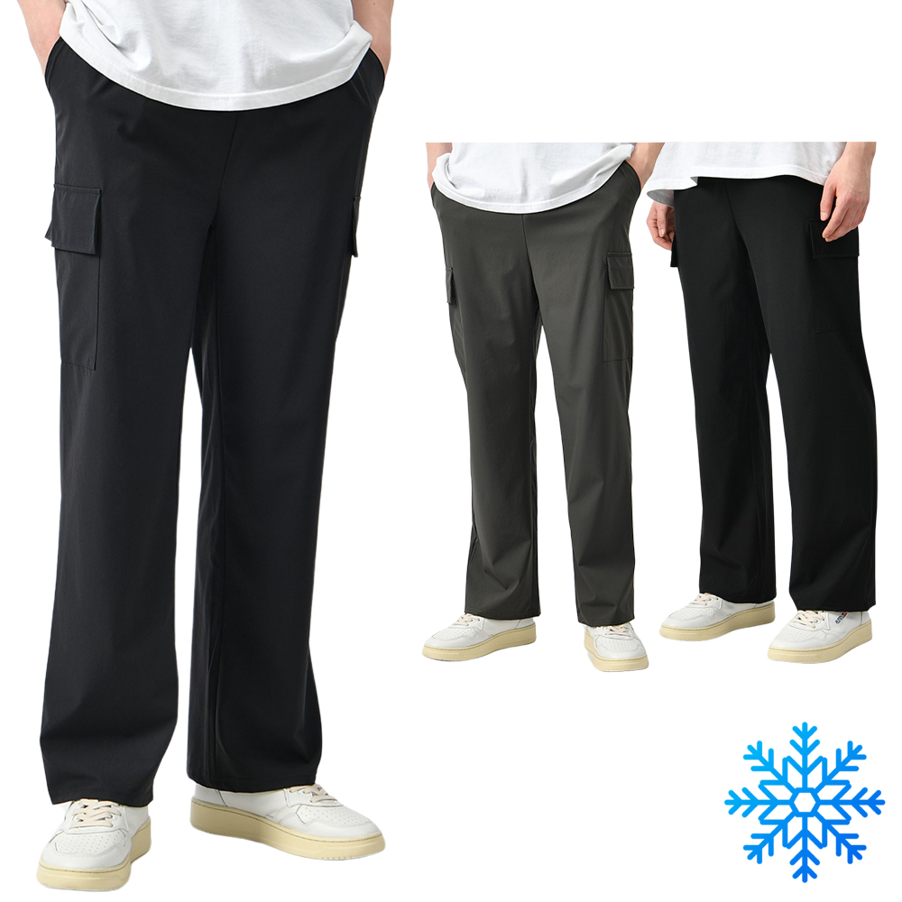 남자 여름 카고팬츠 와이드 아이스 쿨링 밴딩 스판 바지 - 상품 이미지