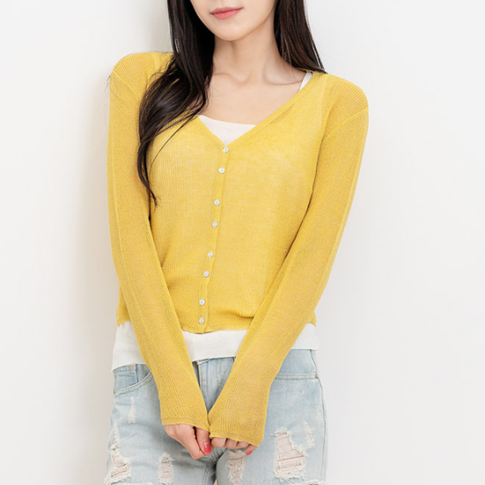 여름용가디건 린넨크롭 하얀색 흰색 비치 사무실 숏 카디건 - 상세 이미지 4