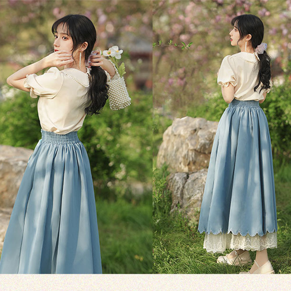 경성의복대여 블루반팔 개화기의상 시밀러 개화기 졸업사진컨셉 졸사 투피스대여 이미지 4