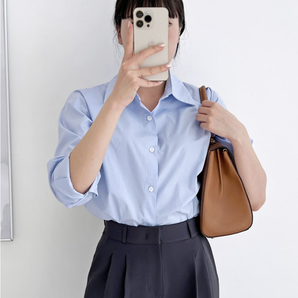 하늘색남방 소라색 블루 여성 여 봄 가을 간절기 셔츠 - 상세 이미지 4