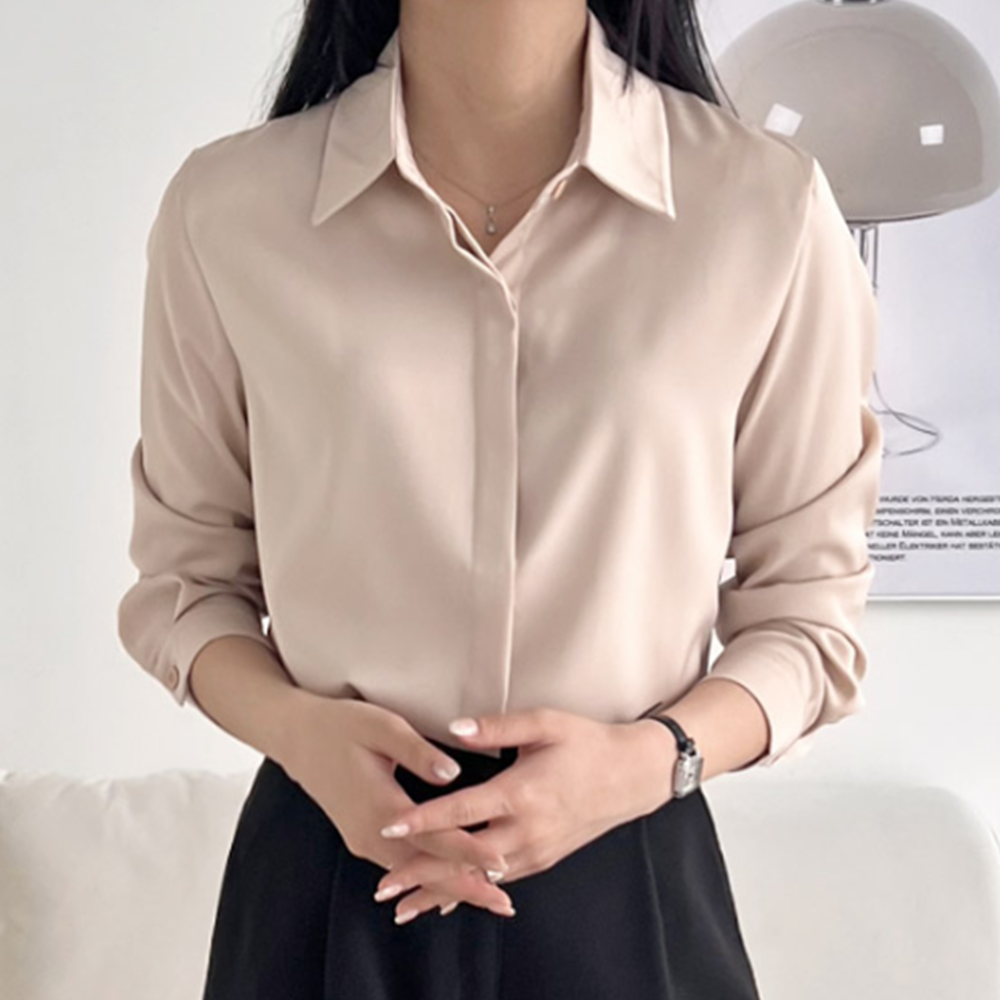 예식장옷차림 결혼식하객룩 면접 출근룩 오피스룩 새틴블라우스 - 메인 이미지