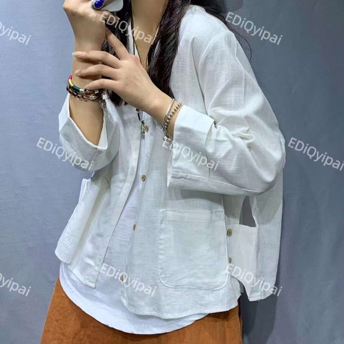 린넨자켓 봄 가을 브이넥 환절기 마자켓 루즈핏 7227