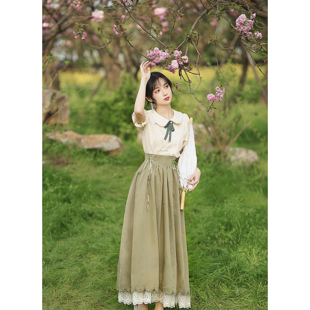 경성의복대여 그린반팔 원피스 개화기의상 시밀러 개화기 졸업사진컨셉 모자포함 - 상세 이미지 2