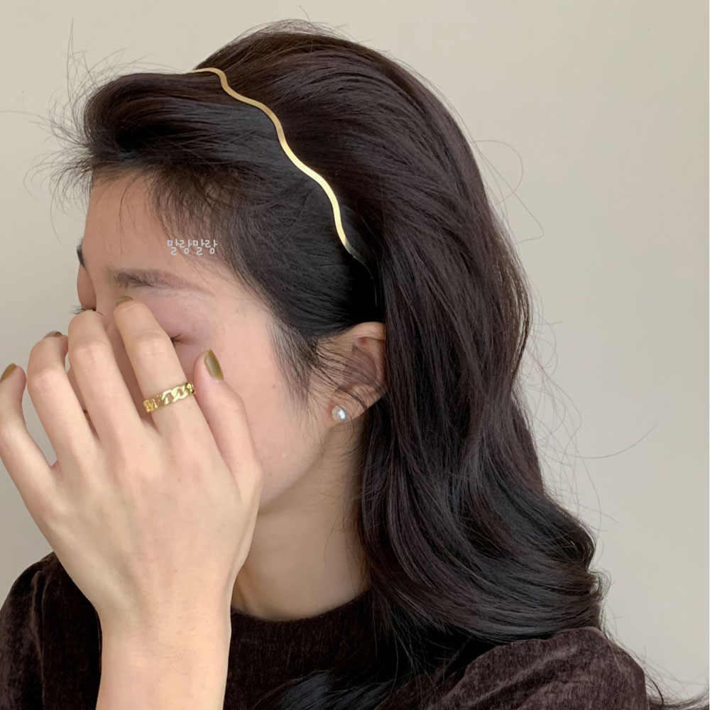 메탈 웨이브 얇은머리띠 골드 여자 심플한 헤어밴드