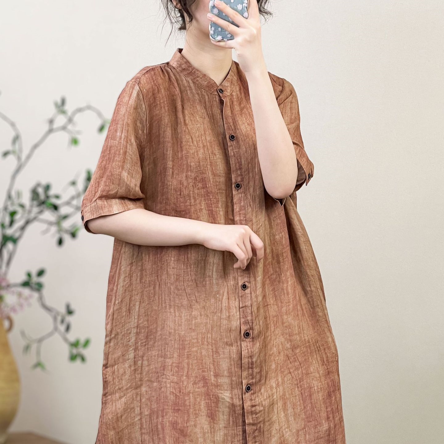 린넨롱셔츠 모시 셔츠원피스 엄마옷 중년여성의류 - 상품 이미지
