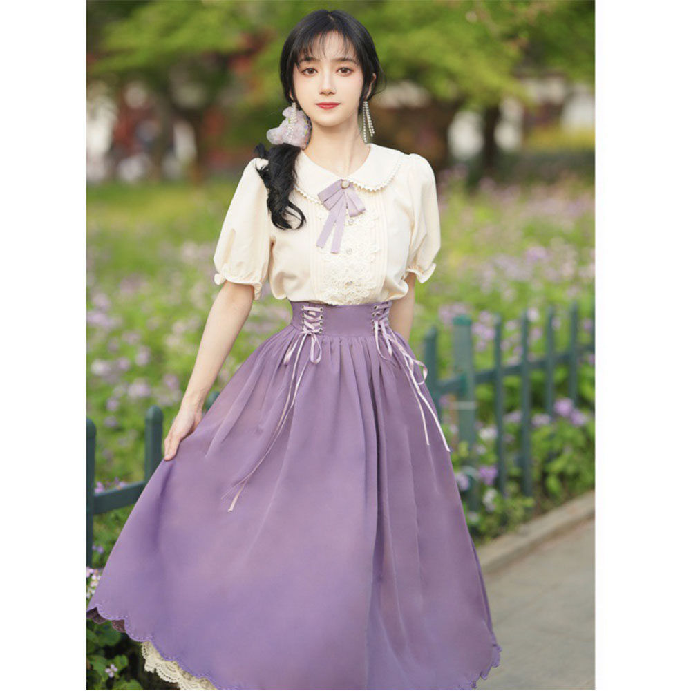 경성의복대여 보라반팔 A라인 졸업사진컨셉 개화기의상 인생샷 개화기 투피스원피스 촬영의상 - 상세 이미지 3