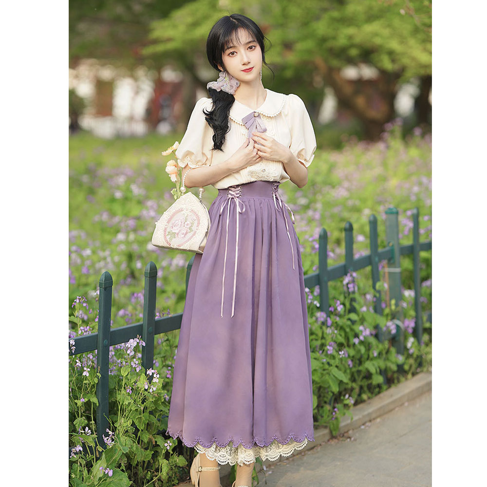 경성의복대여 보라반팔 A라인 졸업사진컨셉 개화기의상 인생샷 개화기 투피스원피스 촬영의상 - 상세 이미지 2
