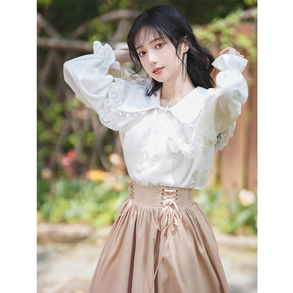 경성의복대여 화이트+베이지원피스 개화기패션 제주스냅컨셉 졸업사진의상 투피스원피스 졸사촬영 이미지 4