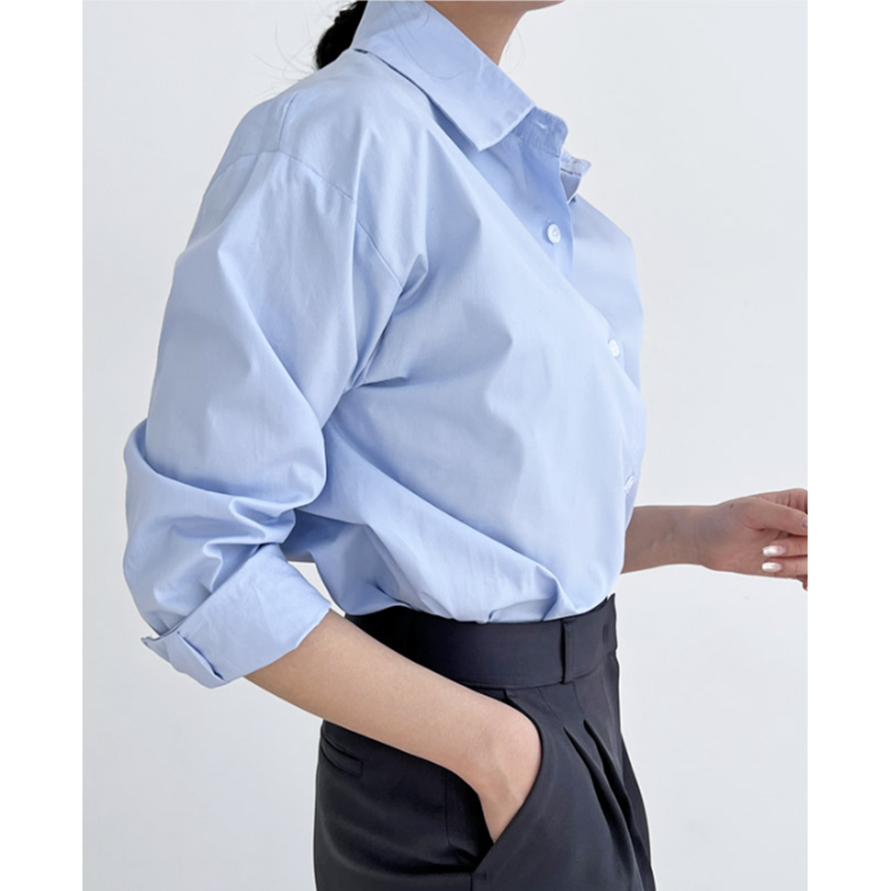 하늘색남방 소라색 블루 여성 여 봄 가을 간절기 셔츠 - 상세 이미지 5