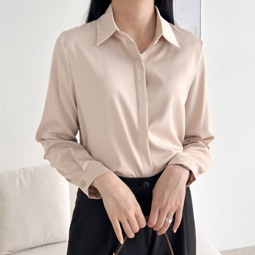 예식장옷차림 결혼식하객룩 면접 출근룩 오피스룩 새틴블라우스 - 상세 이미지 5