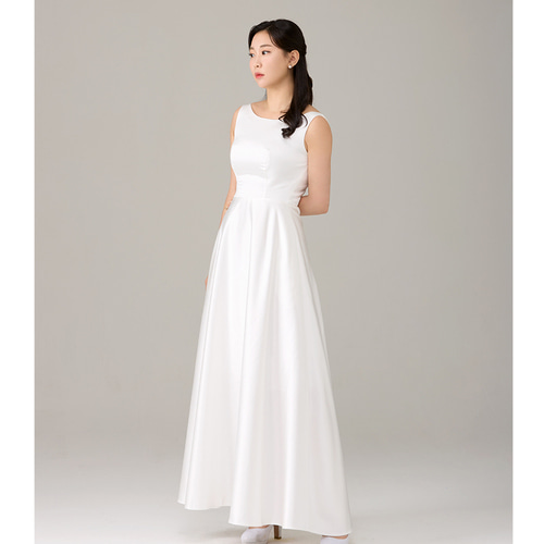 에센셜 A라인 화이트 예식이브드레스 대여 심풀 브라이덜샤워 촬영드레스 연말파티의상