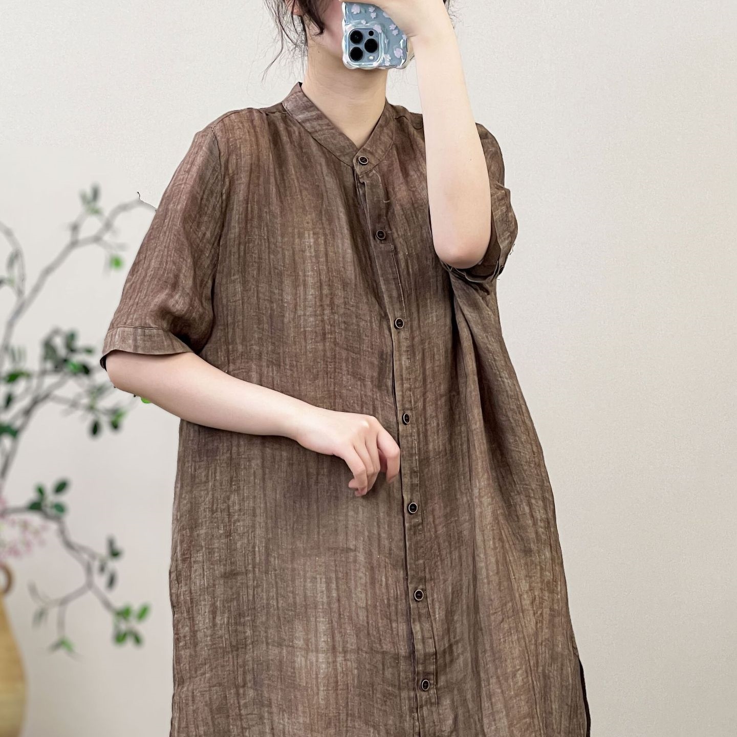 린넨롱셔츠 모시 셔츠원피스 엄마옷 중년여성의류 - 상세 이미지 4