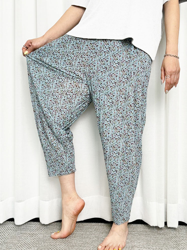 (1+1)여름 꽃 밴딩 플리츠 배기바지 플라워 주름 팬츠 여행바지 아이스 냉감 몸빼 촌캉스 - 상세 이미지 3