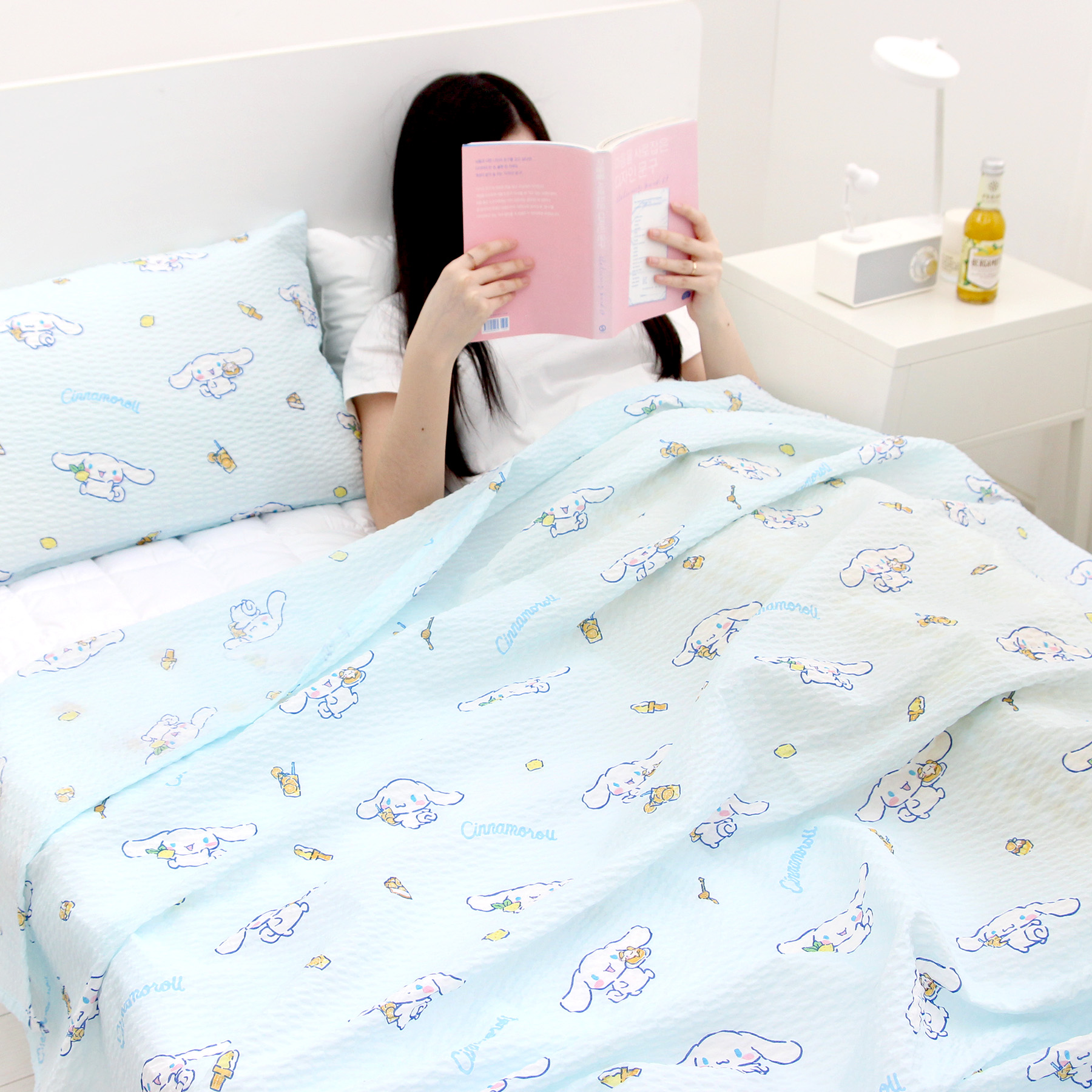 산리오 시나모롤 시어서커 뱀부 리플 이불 베개커버 침구세트 레몬 이미지 4
