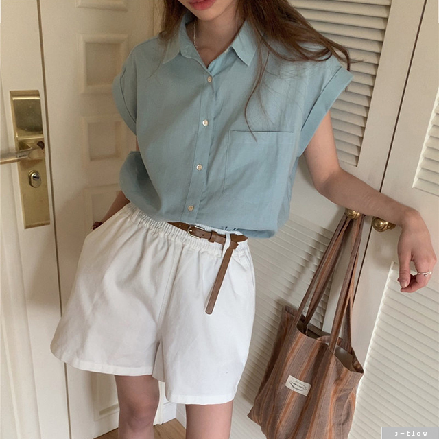 보잉 카라넥 나그랑 오버핏 코튼 하프 셔츠 3col 여름 롤업 반팔 포켓 루즈 제이플로우 이미지 8