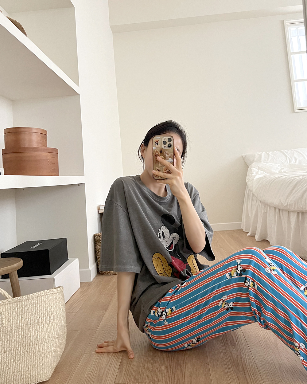국산 피그먼트 워싱면 디즈니 미키 커플 반팔 티셔츠 빅사이즈 롱티 상세 이미지 34