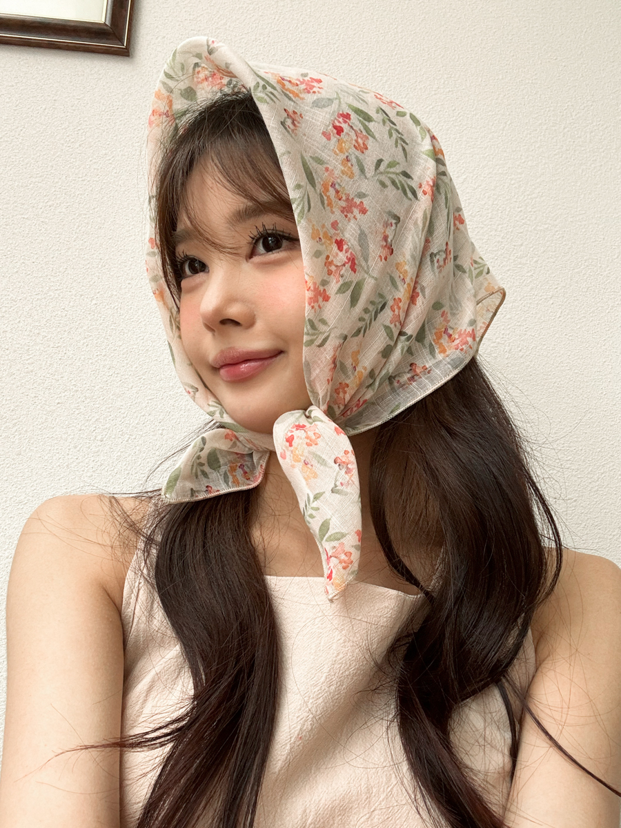 수채화 플라워 패턴 헤어 두건 스카프 4color 상세 이미지 2