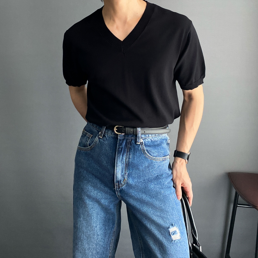 남자브이넥니트 남자반팔니트 - 상세 이미지 5