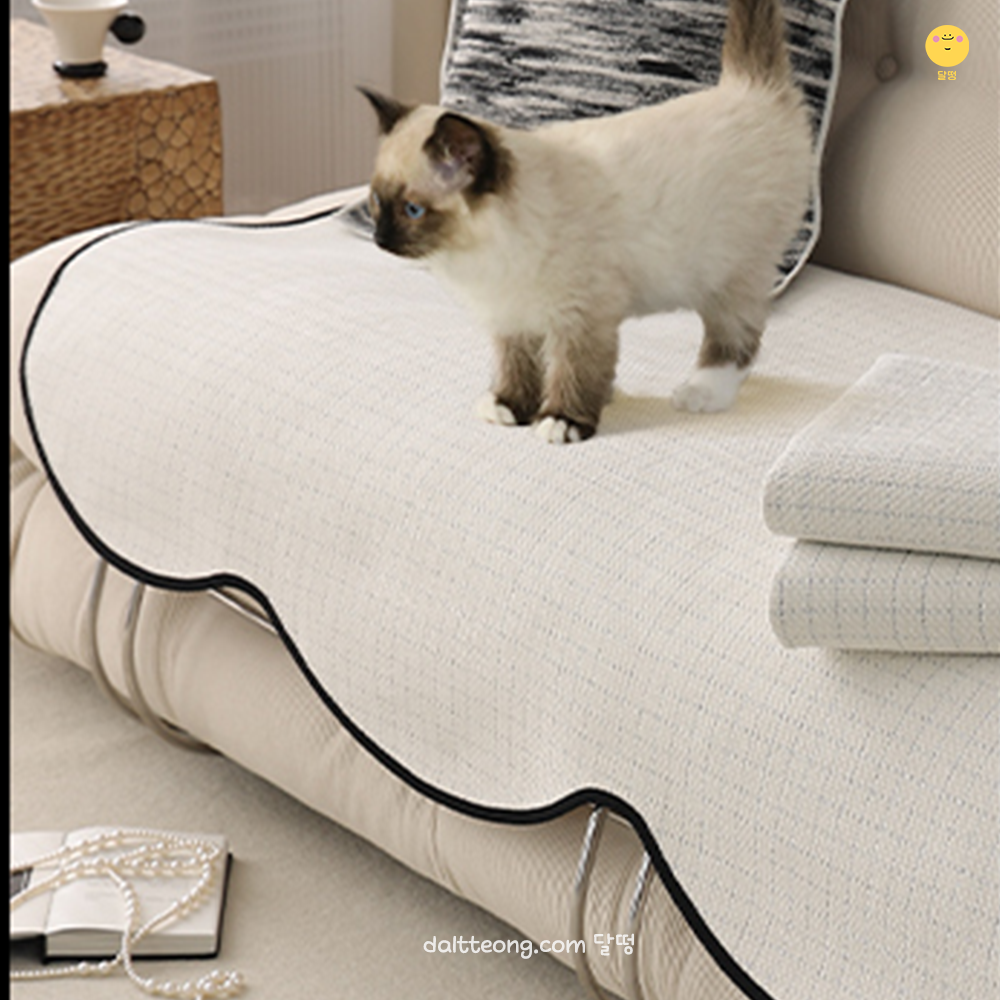 달떵 화이트 트위드 쇼파 패드 커버 러그 사계절 깔개 매트 커버링 패브릭 침대 90x90