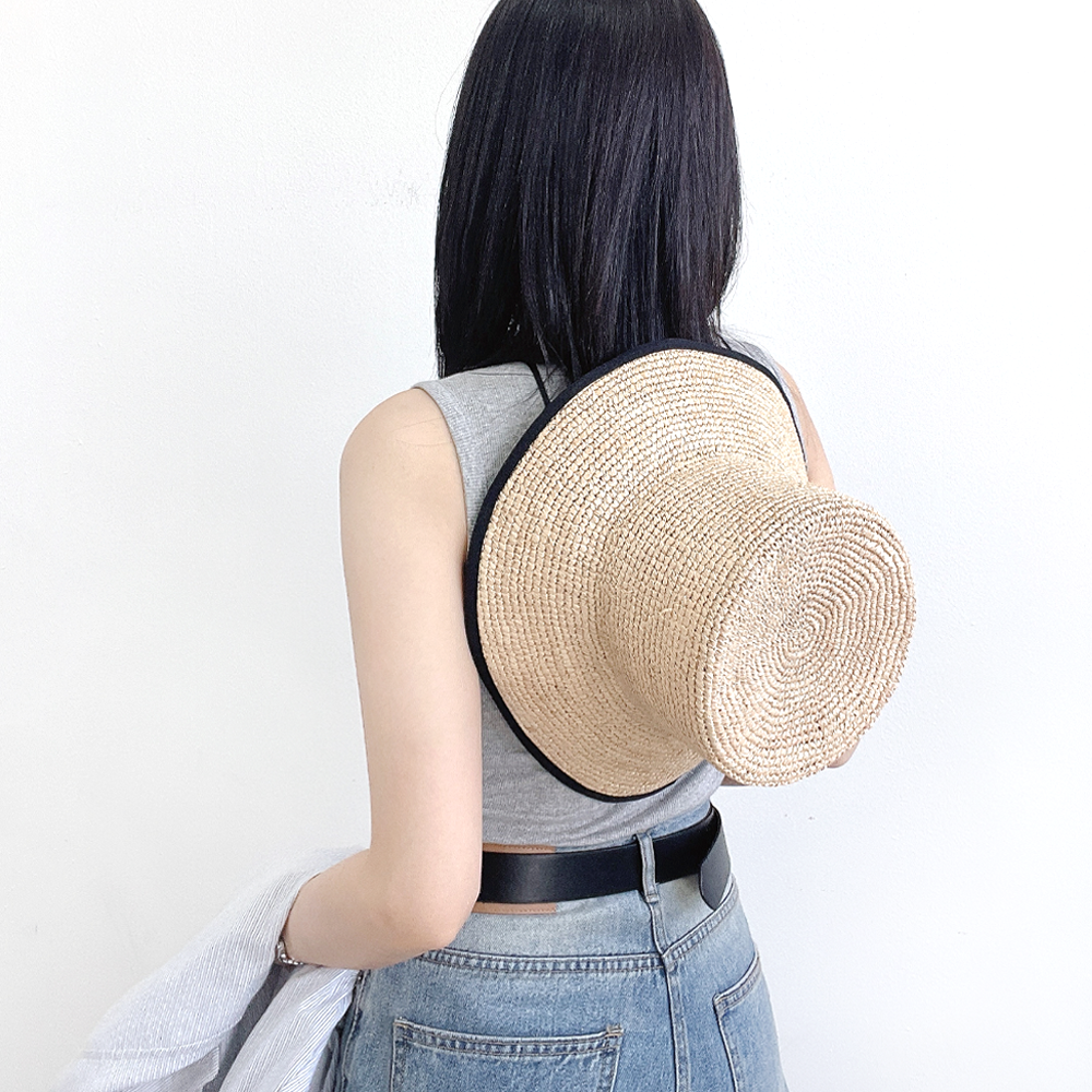 멜리 천연소재 라피아 챙넓은 턱끈 스트랩 휴양지 여성 여름 밀짚 버킷햇 - 상세 이미지 3
