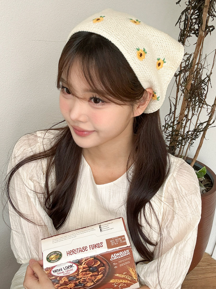 [3종] 체리 플라워 니트 헤어 두건 3color 상세 이미지 17