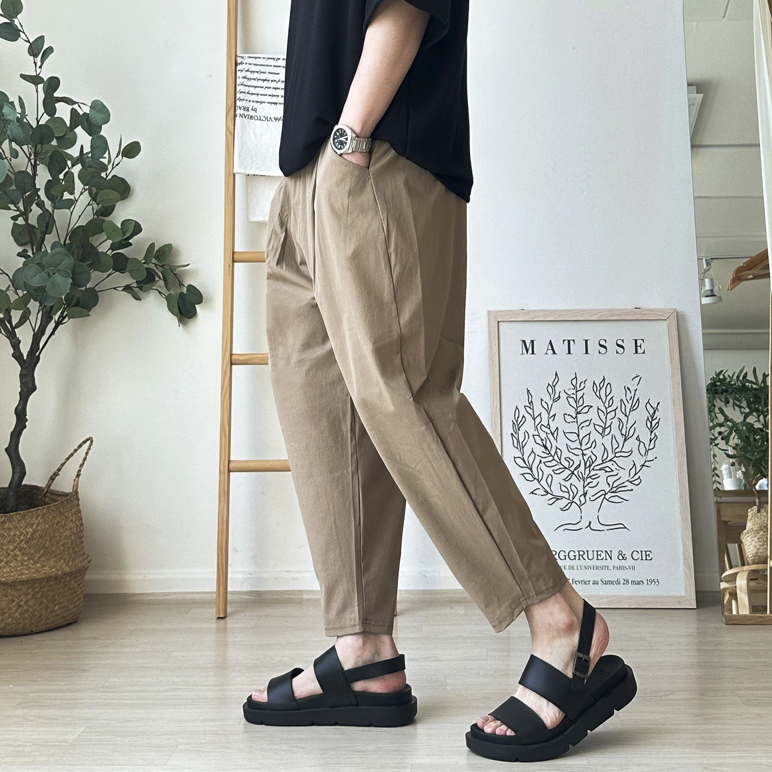 남자 9부 아이스 핀턱 벌룬 항아리 밴딩 와이드 팬츠 3color 이미지 2