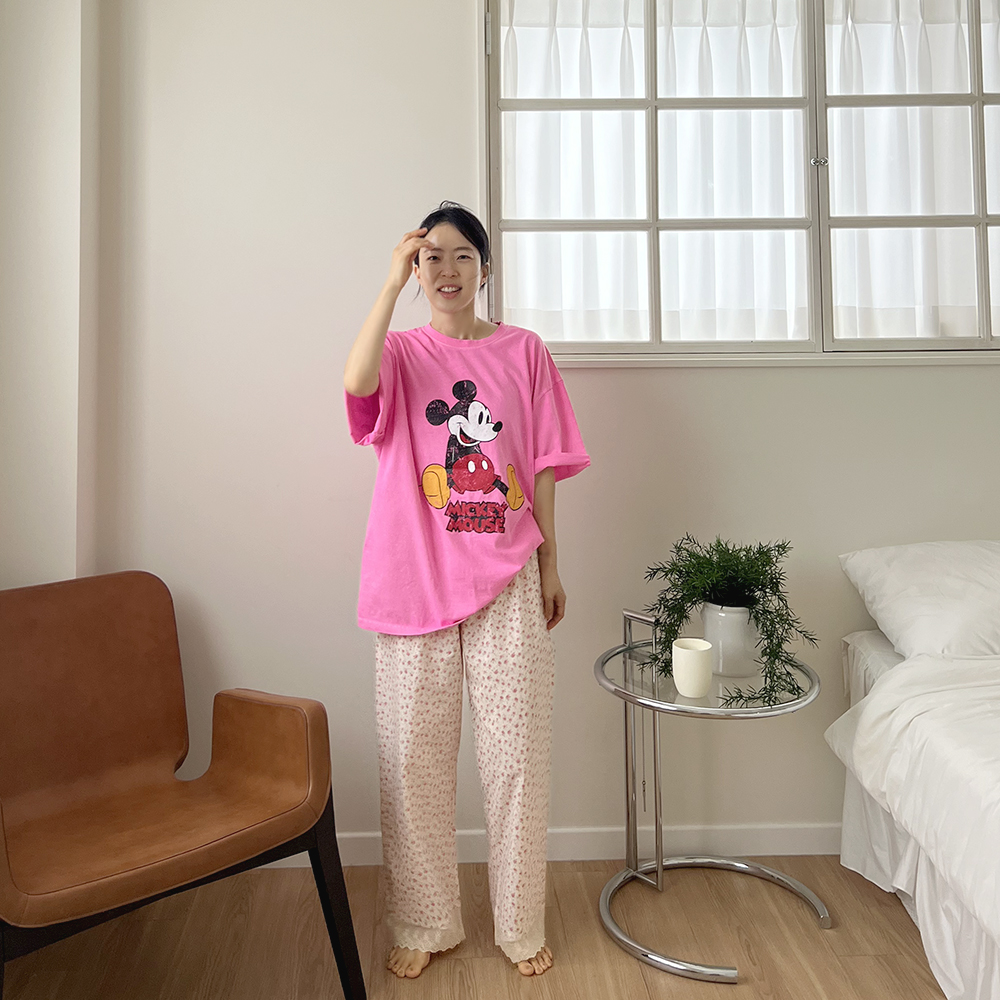 국산 피그먼트 워싱면 디즈니 미키 커플 반팔 티셔츠 빅사이즈 롱티 상세 이미지 19
